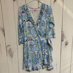 Lilly Pulitzer Jessalynn Romper Blue Peri Lapis Lantern L EUC